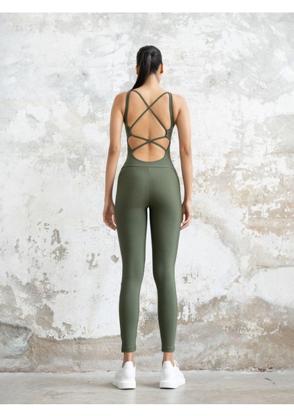 Kadın Haki Yoga Pilates Tulumu