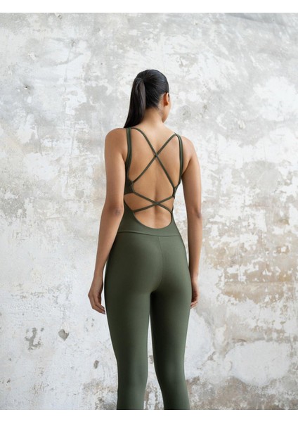 Kadın Haki Yoga Pilates Tulumu modelleri