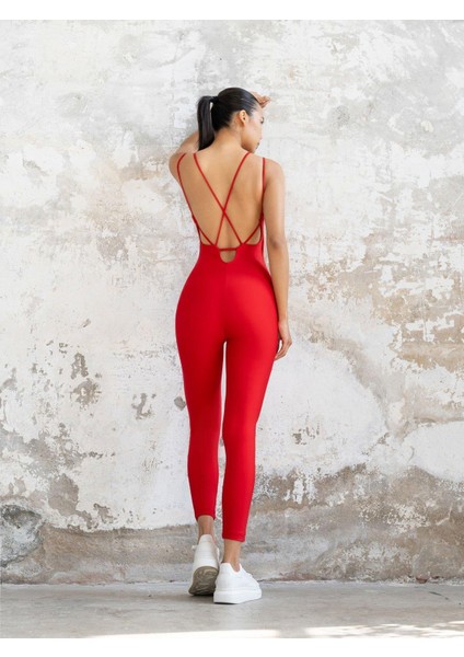 Kadın Kırmızı Spor Tulum