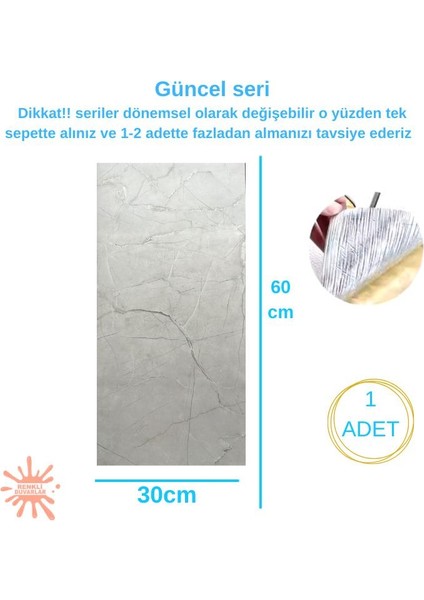 BS1725 Kendinden Yapışkanlı 1ADET 30X60CM Mermer Desenli Esnek Karavan Banyo Wc Duvar Kaplama Paneli