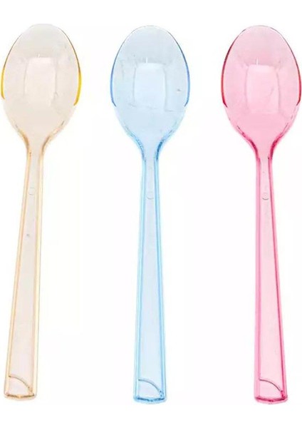 Plastik Şeffaf Sarı Sup Kaşık - Tatlı Dondurma Kaşığı - 12.5 cm . - 50 Adetlik 5 Paket