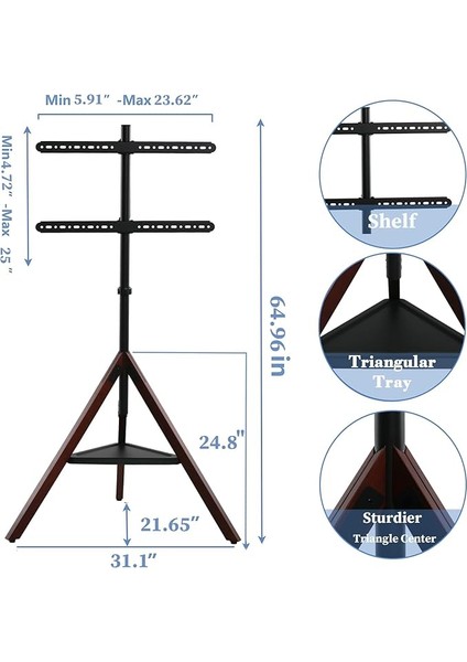 Tripod Tv Standı ve Montajı, Zemin Montajlı, Yüksekliği Ayarlanabilir