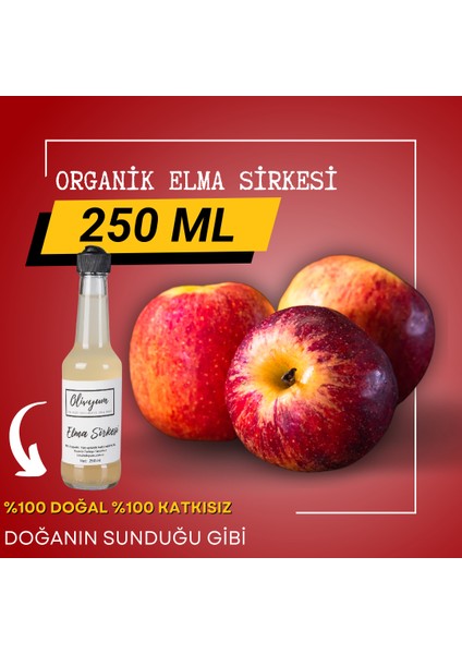 Elma Sirkesi Cam Şişe 250 ml Olivyum %100 Doğal Üründür Köy Ürünüdür.