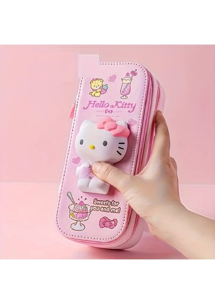 Çocuk Kalem Kutusu 3D Hello Kitty Figürlü 2 Bölmeli Geniş