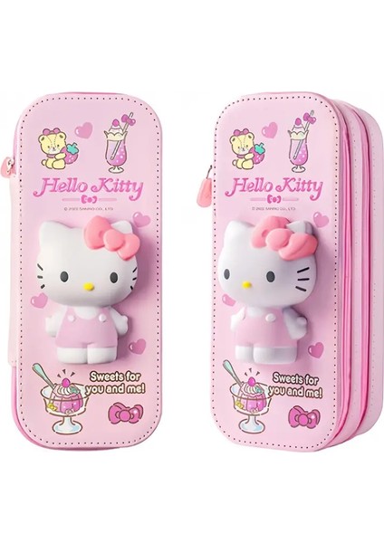 Çocuk Kalem Kutusu 3D Hello Kitty Figürlü 2 Bölmeli Geniş