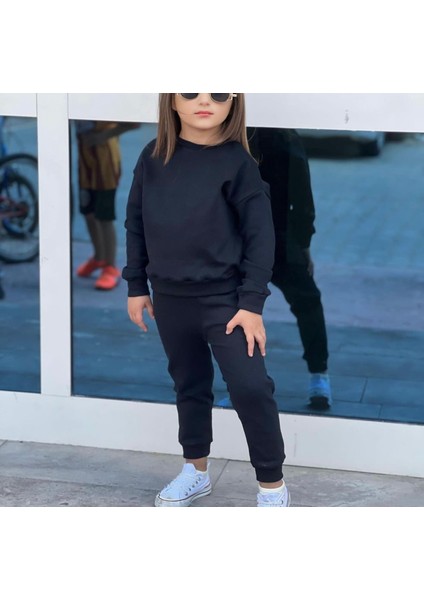 Özel Tasarım Bisiklet Yaka Baskısız Düz Lacivert Şardonlu Kışlık Kız Çocuk Eşofman Takımı fiyatları