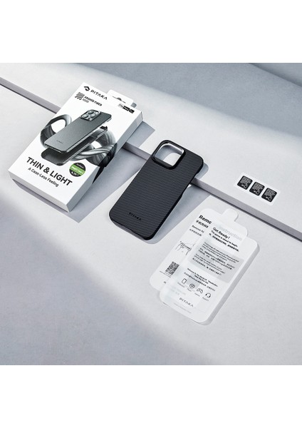 iPhone 15 Pro Max Telefon Kılıfı Magsafe Uyumlu 600D Aramid Fiber Pitaka Ultra-Slim Siyah-Gri indirimleri