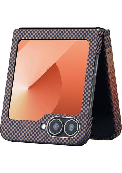 Galaxy Z Flip 6 Kılıf Magsafe Şarj Özellikli Aramid Fiber Pitaka Tactile Woven Serisi Sunset