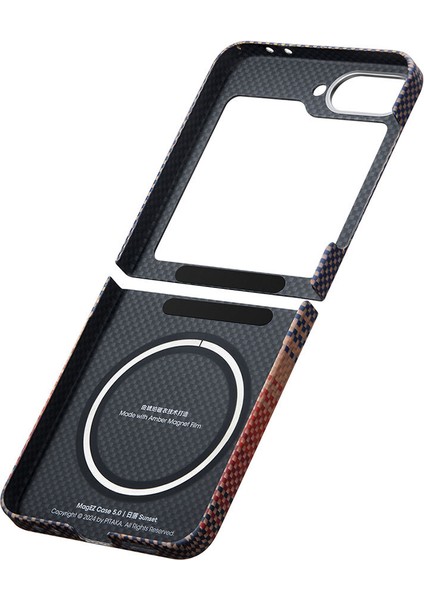 Galaxy Z Flip 6 Kılıf Magsafe Şarj Özellikli Aramid Fiber Pitaka Tactile Woven Serisi Sunset