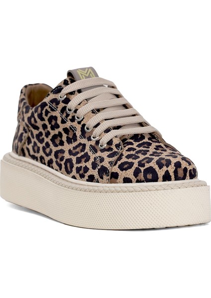 Ayakkabı Fuarı Elit DK34121 Kadın  Deri Klasik Sneaker Leopar