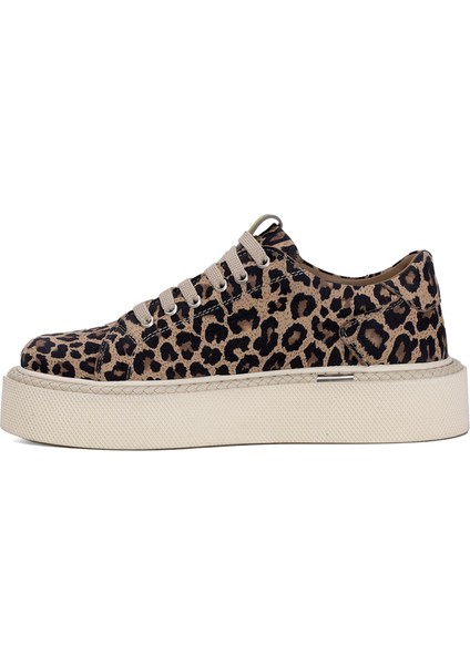 Ayakkabı Fuarı Elit DK34121 Kadın  Deri Klasik Sneaker Leopar