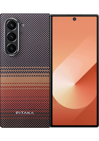 Galaxy Z Fold 6 Kılıf Magsafe Şarj Özellikli Aramid Fiber Pitaka Tactile Woven Sunset Kahverengi