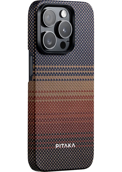 iPhone 15 Pro Max Telefon Kılıfı Magsafe Uyumlu Aramid Fiber Pitaka Tactile Woven Sunset Kahverengi