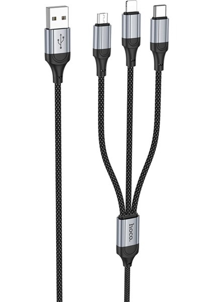 X102 Fresh 1m 2.4A 3in1 USB To Type-C / Lightning ve Micro Çıkışlı Hızlı Şarj Data Kablosu