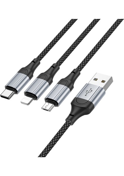 X102 Fresh 1m 2.4A 3in1 USB To Type-C / Lightning ve Micro Çıkışlı Hızlı Şarj Data Kablosu