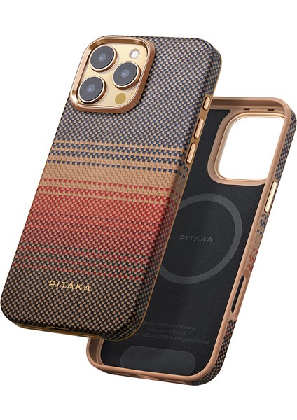 iPhone 16 Pro Telefon Kılıfı Magsafe Uyumlu Aramid Fiber Pitaka Sunset-Moonrise Serisi Kahve modelleri