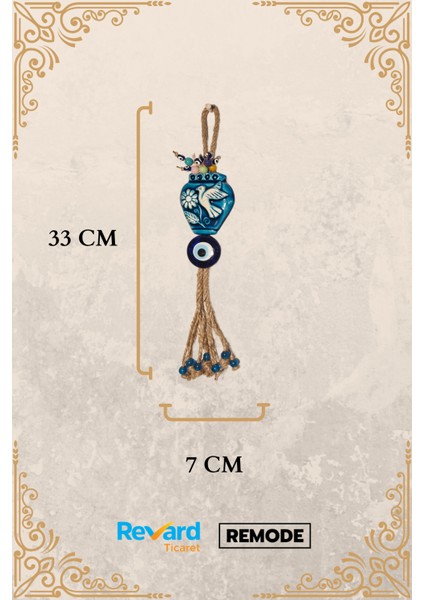 Nazar Boncuklu Seramik Kuş ve Çiçek Desenli Küp ve Boncuk Dekoratifli Çok Amaçlı Duvar Eşyası 7X33CM fırsatları