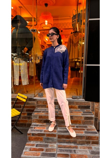 4576 Tüllü Angora Hırka-Lacivert