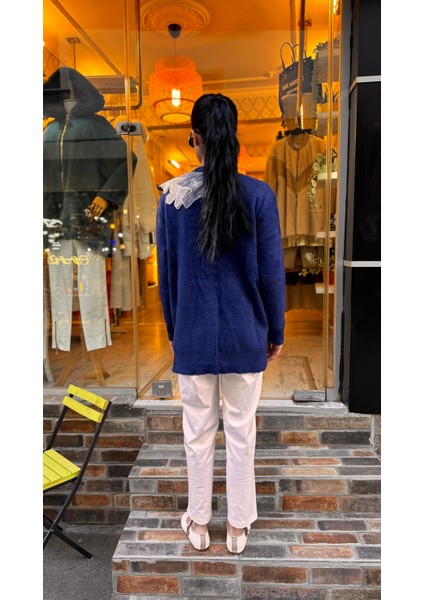 4576 Tüllü Angora Hırka-Lacivert