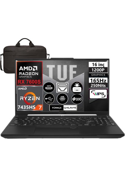 Tuf Gaming A16 FA617NSR Amd Ryzen 7-7435HS 16GB Ddr5 2tb SSD RX7600S 16.0" Fhd 165Hz Freedos + Çanta Hediye