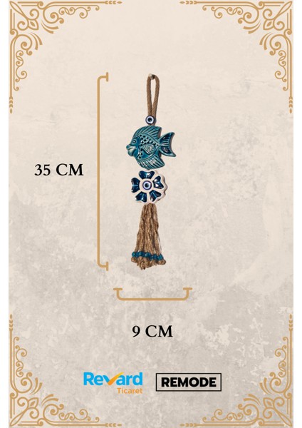Nazar Boncuklu Seramik Balık Desenli 5 Yapraklı Yonca Dekoratifli Çok Amaçlı Duvar Süs Eşyası 9X35CM fırsatları