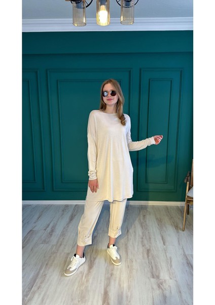 24181 Süprem Penye Tunik-Bej