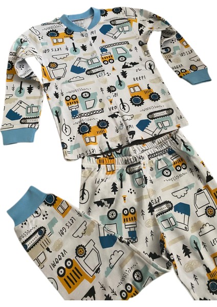 Erkek Çocuk Çıtçıtlı Pijama Takımı (3-6 YAŞ) Pamuktan Araba Desenli