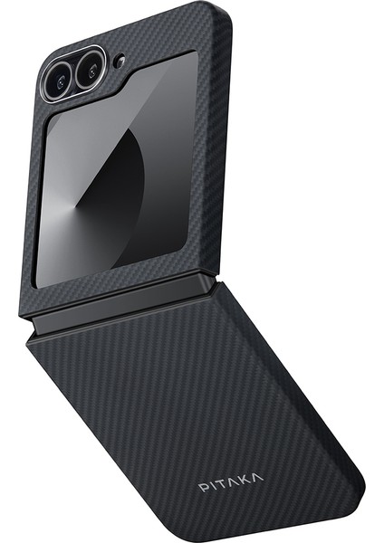 Galaxy Z Flip 6 Kılıf Magsafe Şarj Uyumlu 600D Aramid Fiber Pitaka Ultra-Slim Black-Grey Twill