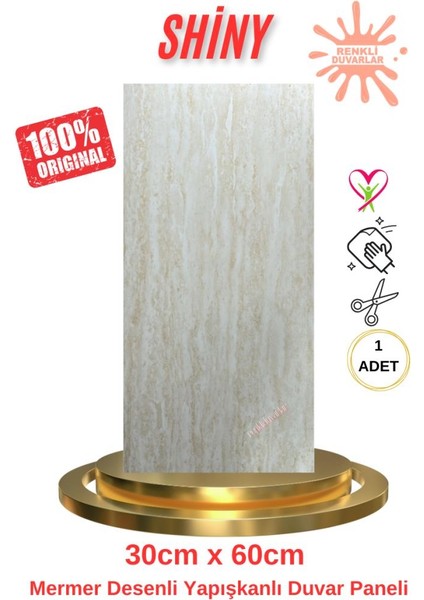 BS1741 Kendinden Yapışkanlı 1ADET 30X60CM Mermer Desenli Esnek Karavan Banyo Wc Duvar Kaplama Paneli