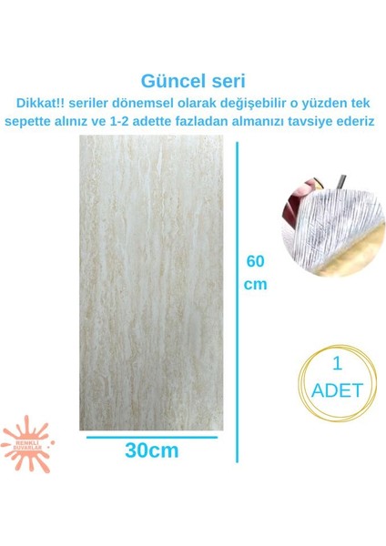 BS1741 Kendinden Yapışkanlı 1ADET 30X60CM Mermer Desenli Esnek Karavan Banyo Wc Duvar Kaplama Paneli