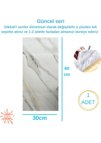 BS1764 Kendinden Yapışkanlı 1ADET 30X60CM Mermer Desenli Esnek Karavan Banyo Wc Duvar Kaplama Paneli