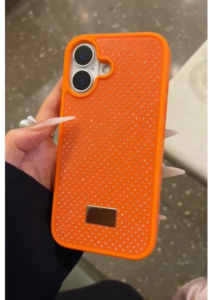 Apple iPhone 16 Uyumlu Elmas Pırlanta Taşlı Turuncu Kılıf fırsatları