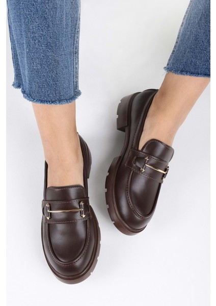 Kadın Aston Kahve Cilt Toka Detaylı Loafer modelleri