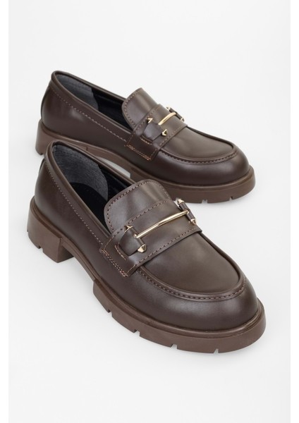 Kadın Aston Kahve Cilt Toka Detaylı Loafer fırsatları