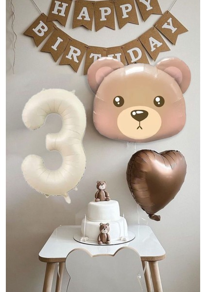 3 Yaş Doğum Günü Teddy Bear Ayı Temalı Doğum Günü Balon Seti