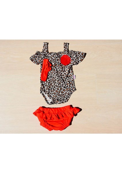 Leopar Desenli Çıtçıtlı Bandanalı Bebek Badi