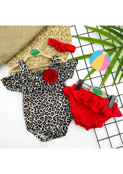 Leopar Desenli Çıtçıtlı Bandanalı Bebek Badi