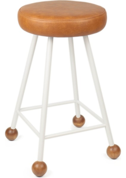 Tabure Sandalye Bar Taburesi Taba Suni Döşeme Oturma Yeri Beyaz Demir Ahşap Topuz