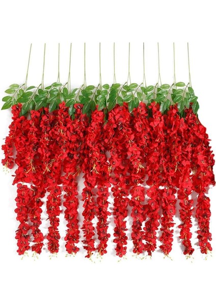 Kırmızı Yapay Sarkan Çiçek 80 cm, 3 Dallı, Sarmaşık, Bahçe Dekorasyon Parçası