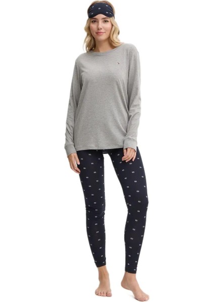 Tommy Hilfiger Kadın Gri Pijama Takımı ( Göz Bandı Hediyeli ) UW0UW05639