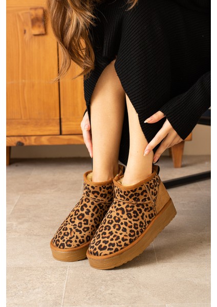 Mini Taba Leopar Süet Içi Tüylü Bot
