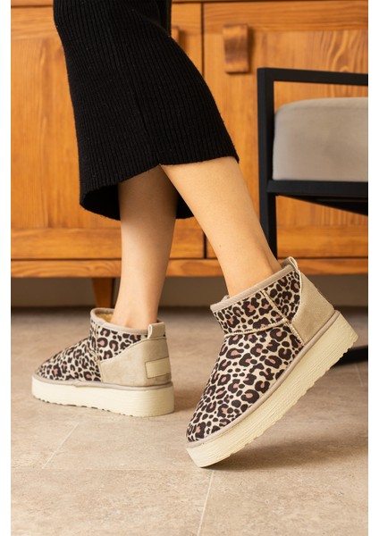 Mini Bej Leopar Süet Içi Tüylü Bot fiyatları