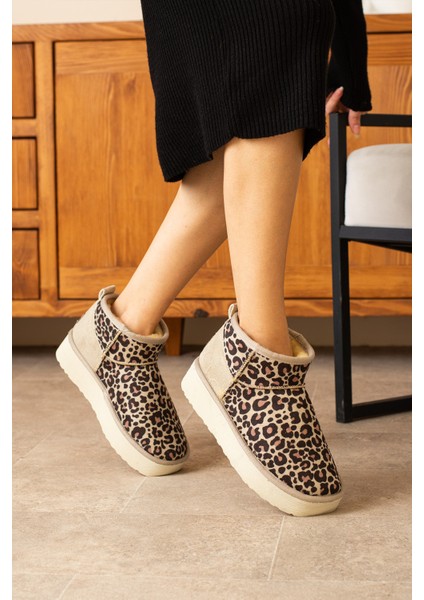 Mini Bej Leopar Süet Içi Tüylü Bot modelleri