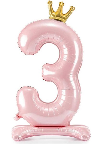 3 Rakam Bebe Pembesi Renkli Ayaklı Ve Kral Taç'lı Folyo Balon 34 Inç 76 Cm