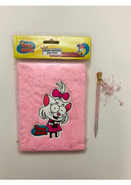 Kırtasiye Seti ( Kral Şakir Peluş Hatıra Defteri - Uçlu Kalem Taşlı Boncuklu ) -Pembe