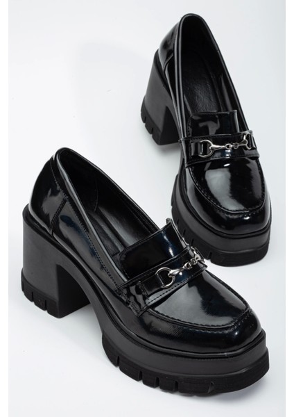 Kadın Siyah Rugan Tokalı Loafer Casual Ayakkabı