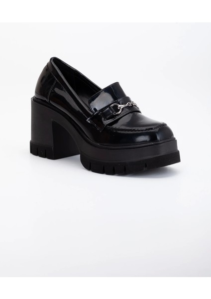 Kadın Siyah Rugan Tokalı Loafer Casual Ayakkabı