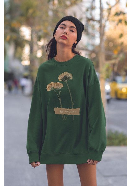 Genç Kadın Naturel Çiçek Baskılı Oversize Sweatshirt 22721