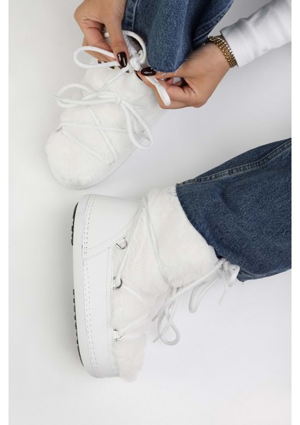 Kadın Snowie Beyaz Rugan Kürklü Içi Peluş Kar Botu