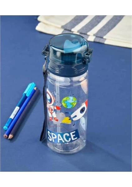 Uzay Desenli Pipetli Matara 500 Ml, Pipetli Matara 500 ml Gıda Ile Temasa Uygun Polikarbon Bpa Free